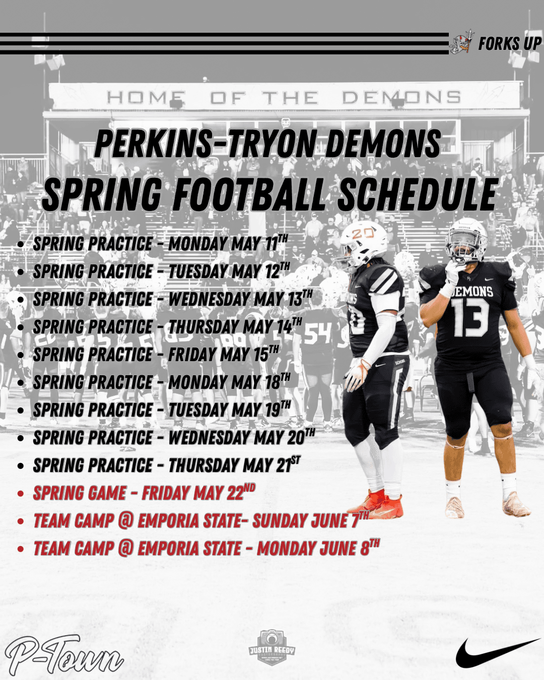 Perkins-Tryon Demons Spring Football Schedule